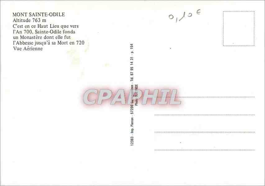 Mont Sainte-Odile — Luftbild — Imp. Pieron, 57200, S. 154 — Rückseite