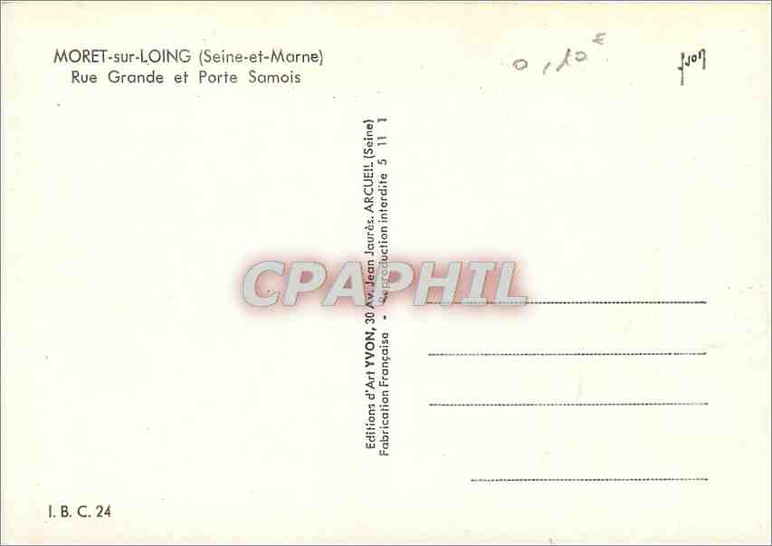 CPM Moret sur Loing Seine et Marne Rue Grande et Porte Samois  — Verso