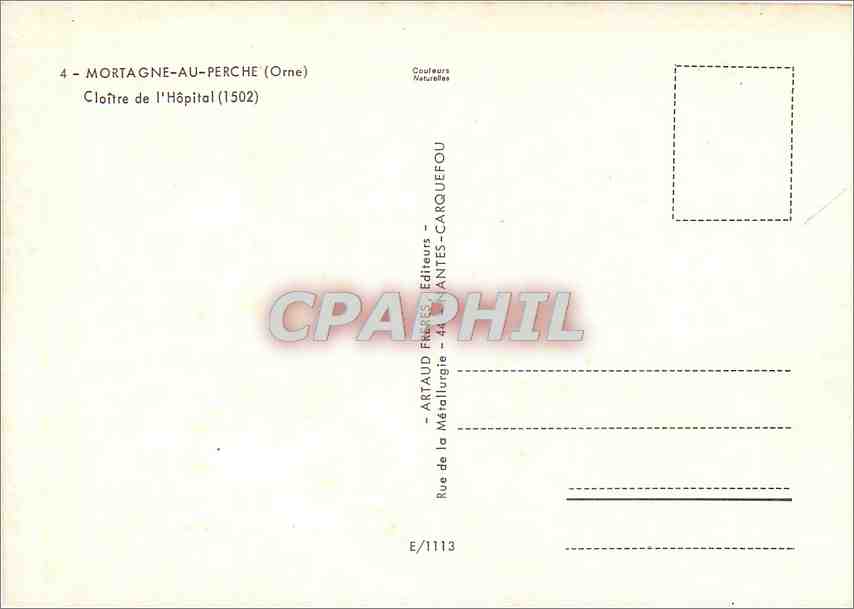 CPM Mortagne au Perche Orne Cloitre de l'Hopital  — Rückseite