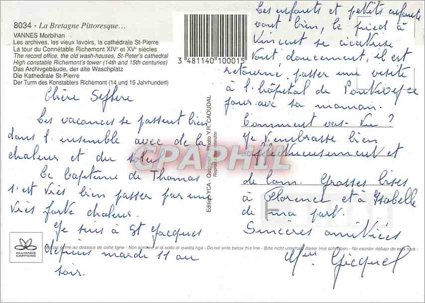 Vannes - La nuit — Vannes Morbihan — Édition Alliance Cartère — Rückseite