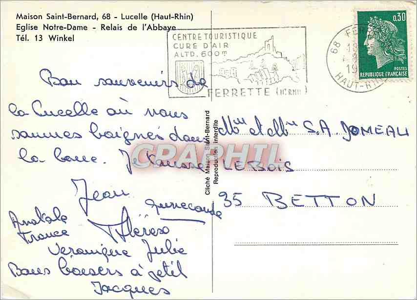 Maison Saint-Bernard - Lucelle (Haut-Rhin) — Église Notre-Dame - Relais de l'Abbaye — Centre Touristique Cure d'Air — Verso