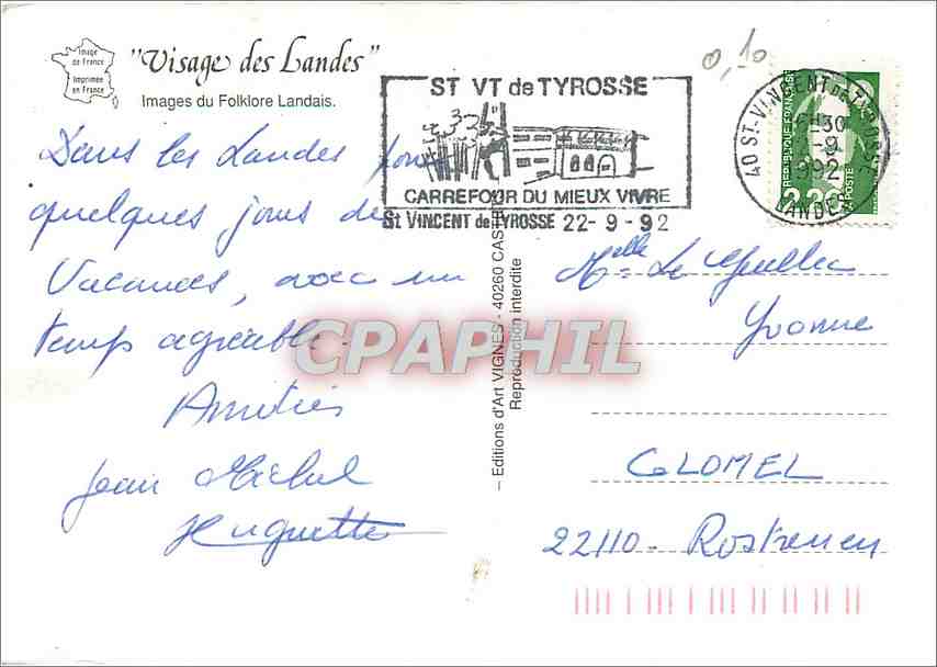 CPM Visage des Landes Images du Folklore Landais  — Verso