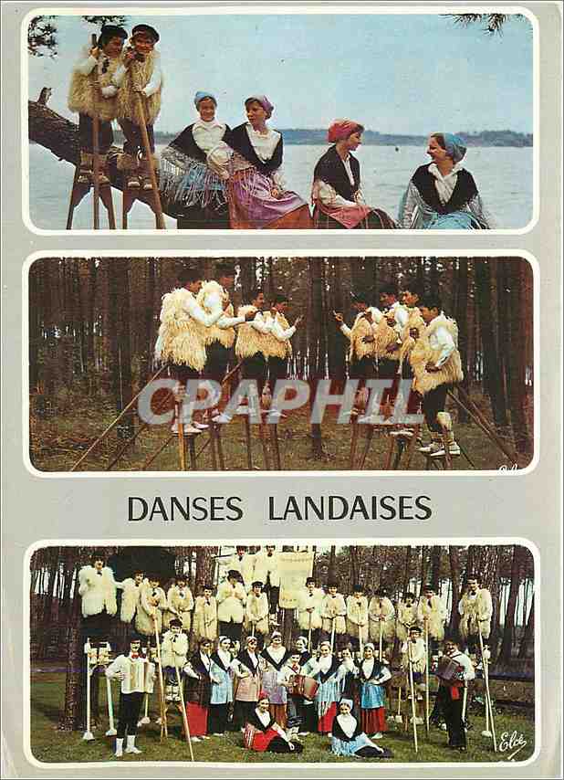 CPM Landes Danses Landaises Danseuses sur le bord du Lac Les Echassiers Landais 