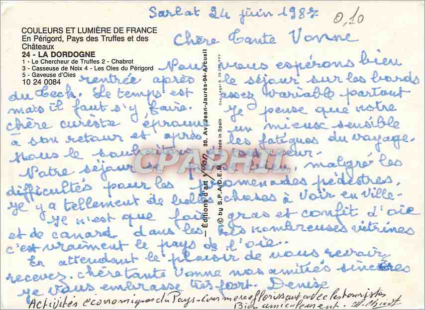 CPM En Perigord Pays des Truffes et des Chateaux La Dordogne Le Chercheur de Truffes Chabrot Casseus — Rückseite