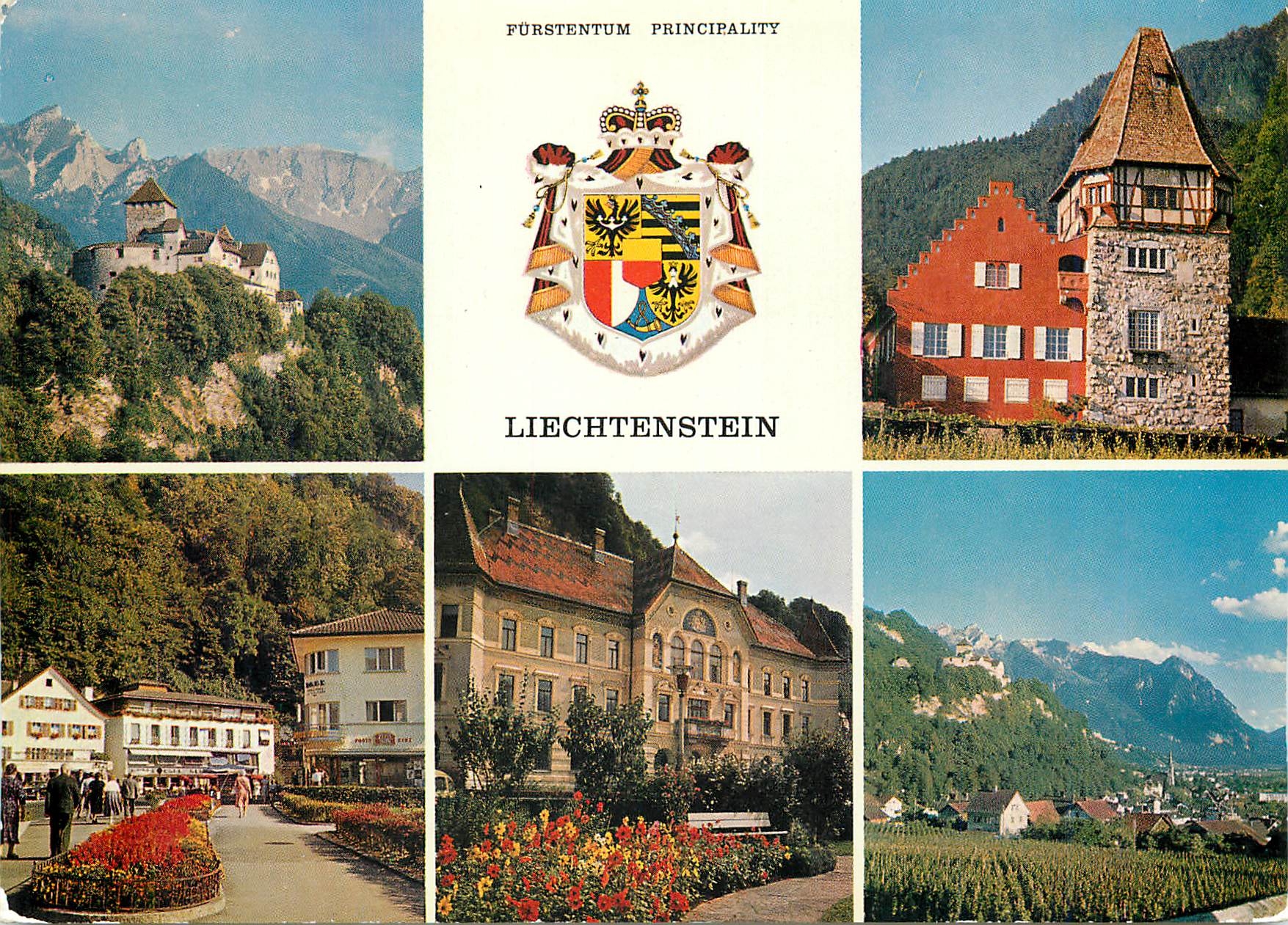 CPM Vaduz Principaute Liechtenstein Chateau Armoires de l'Etat Maison Rouge Centre Gouvernement Vue 