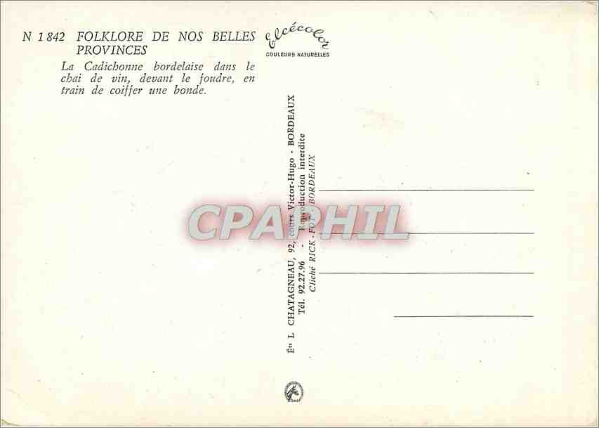 CPM Folklore de nos belles Provinces La Cadichonne bordelaise dans le chai de vin  — Rückseite