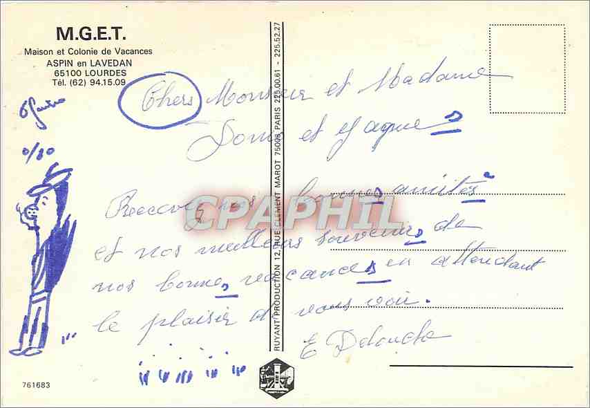CPM MGET Maison et Colonie de Vacances Aspin en Lavedan Lourdes  — Verso