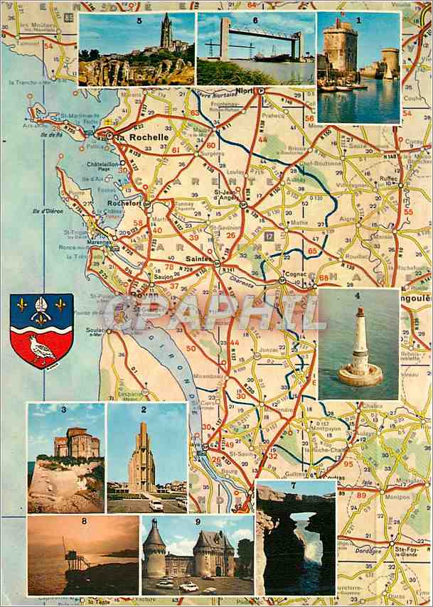 CPM Souvenir de la Charente Maritime d'apres la carte Michelin La Rochelle Royan Talmont Phare de Co