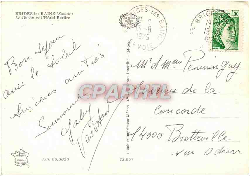 CPM Brides les Bains Savoie Le Doron et l'Hotel Berlire  — Rückseite