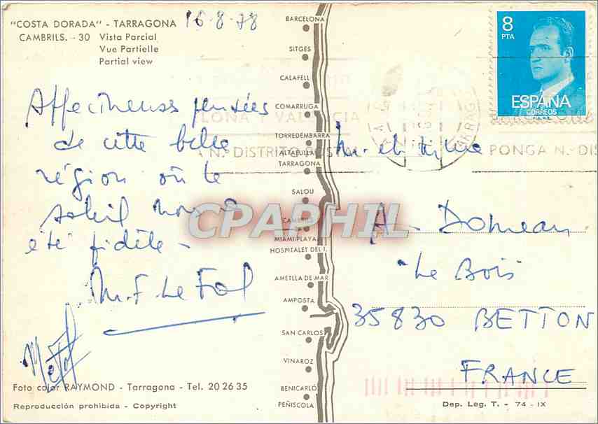 CPM Costa Dorada Tarragona Vue partielle  — Rückseite
