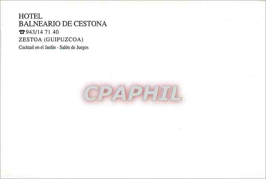 CPM Hotel Balneario de Cestona Zestoa Guipuzcoa Cocktail en el Jardin Salon de Juegos  — Rückseite