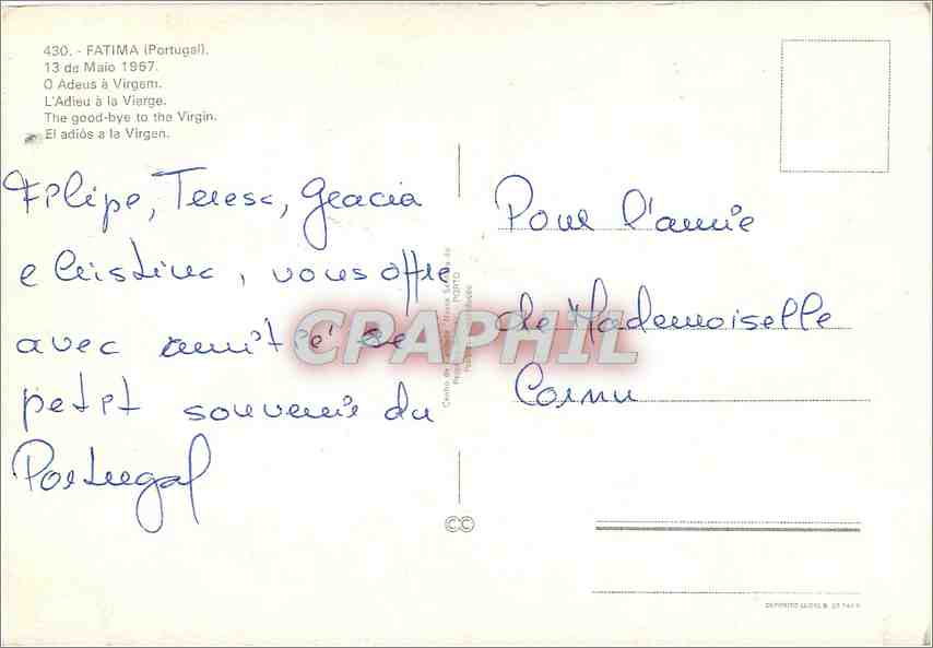 CPM Fatima Portugal L'Adieu a la Vierge  — Rückseite