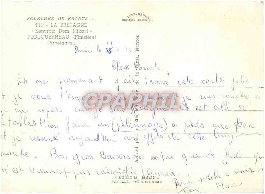 CPM La Bretagne Kenvroiz Dom Mikael Plouguerneau Finistere Papotages  — Rückseite