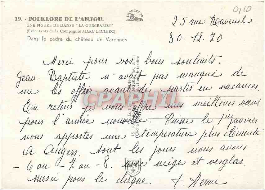 CPM Folklore de l'Anjou Une figure de danse La Guimbarde Dans le cadre du chateau de Varennes  — Rückseite