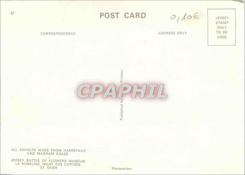 CPM Jersey Battle of Flowers Museum La Robeline Mont des Corvels St Ouen  — Rückseite