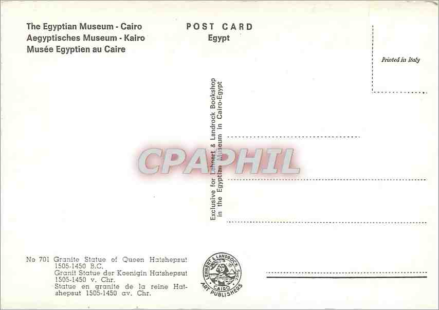 CPM Musee Egyptien au Caire Granit Statue der Koenigin Hatshepsut  — Rückseite