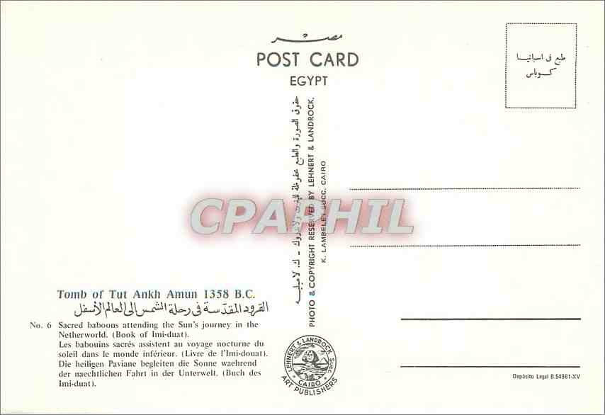 CPM Tomb of Tut Ankh Amun Les babouins sacres assistent au voyage nocturne du soleil dans le monde i — Back
