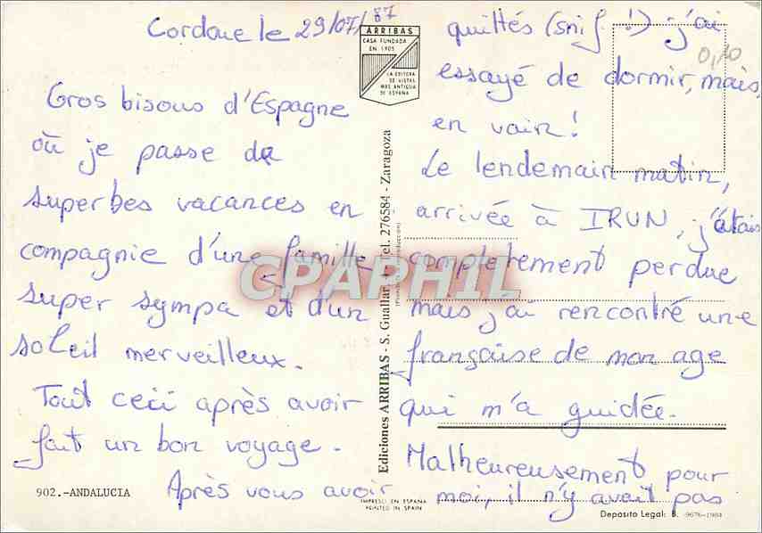 CPM Malaga Cordoba Cadiz Huelva la Rabida Jaen Sevilla Almeria Granada Andalucia  — Rückseite