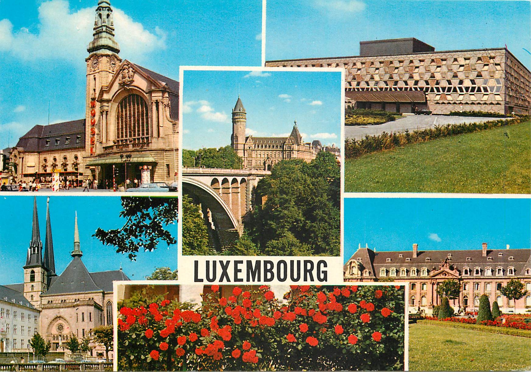CPM Luxembourg Gare Centrale theatre Municipal Cathedrale et Athenee Grand Ducal Arbed Siege Social 