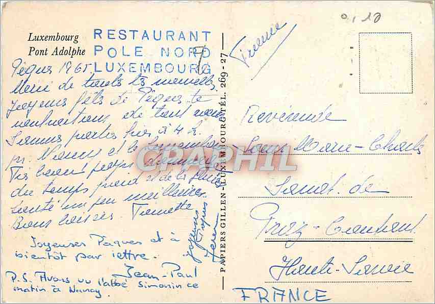CPM Luxembourg Pont Adolphe  — Verso