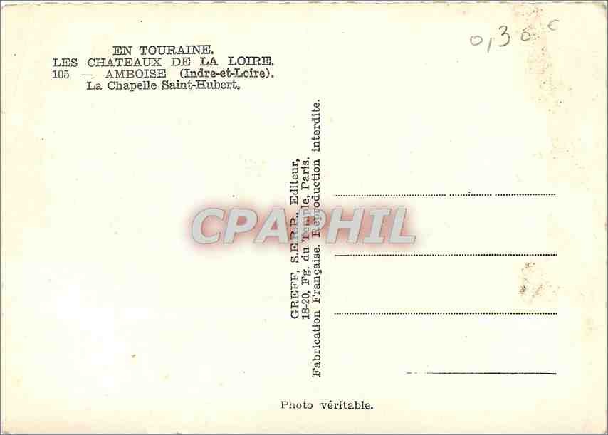 CPM Amboise Indre et Loire La Chapelle Saint Hubert  — Rückseite