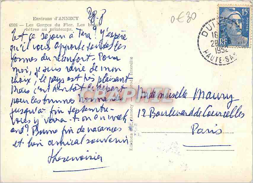 Environs d'Annecy — Les Gorges du Fier — Éd. Eléons & Interalie, n° 6903 — Verso