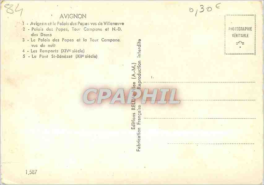 Avignon — Souvenir d'Avignon — Éditions REILLAC — Rückseite
