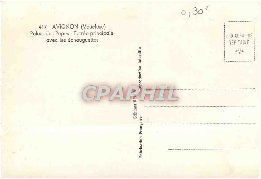 CPM Avignon Vaucluse Palais des Papes Entree principale avec les echauguettes  — Verso