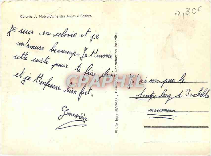 Colonie de Notre-Dame des Anges à Belfort — Photo Jean BEVALOT — n° de série non visible — Rückseite