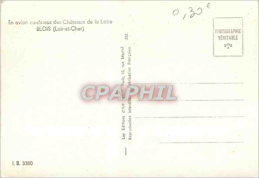 CPM En avion au dessus des Chateaux de la Loire Blois Loir et Cher  — Verso