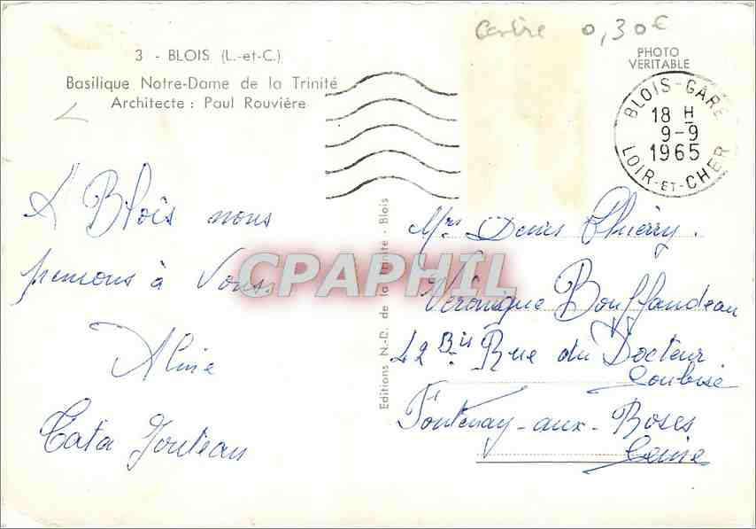 CPM Blois L et C Basilique Notre Dame de la Trinite  — Verso