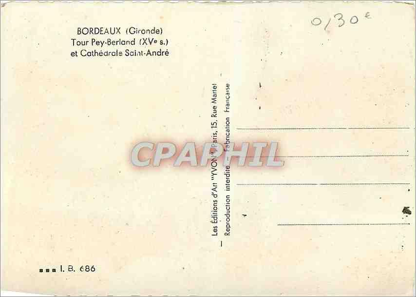Bordeaux — Tour Pey-Berland und Kathedrale Saint-André — 'YVON' Kunstausgabe — Rückseite