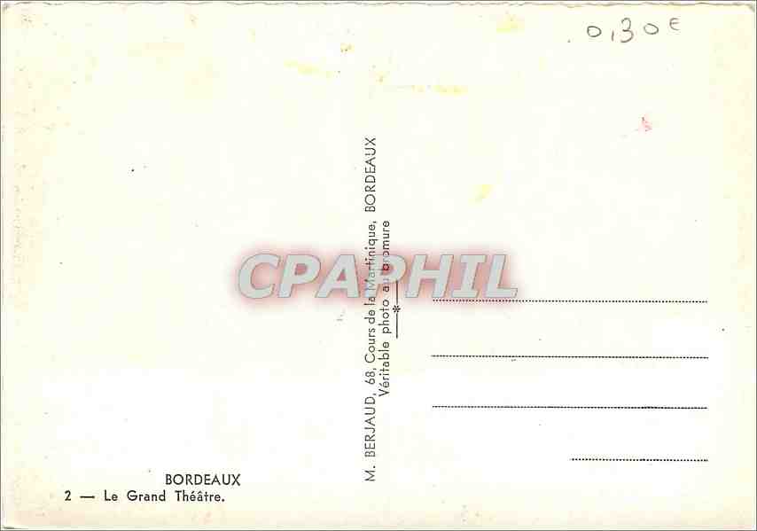 CPM Bordeaux Le Grand Theatre  — Verso