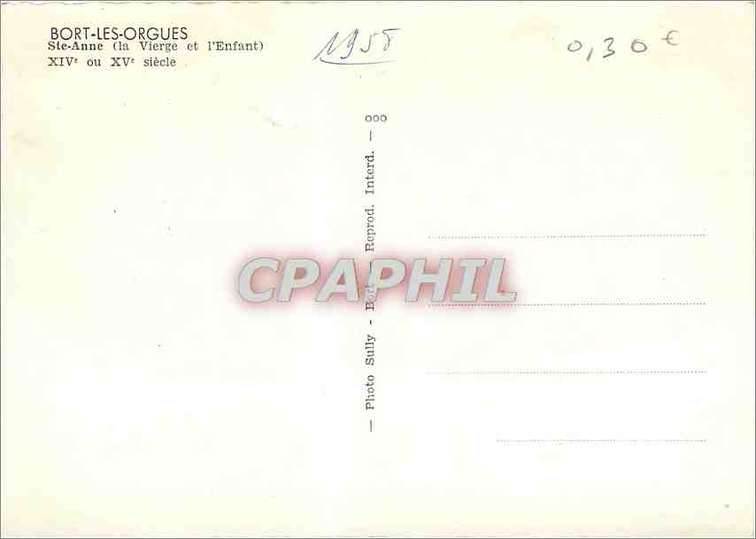 CPM Bort les Orgues Ste Anne La Vierge et l'Enfant  — Verso