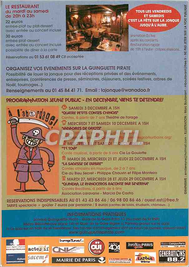 CPM Publicite La Guinguette Pirate programme de Decembre  — Rückseite