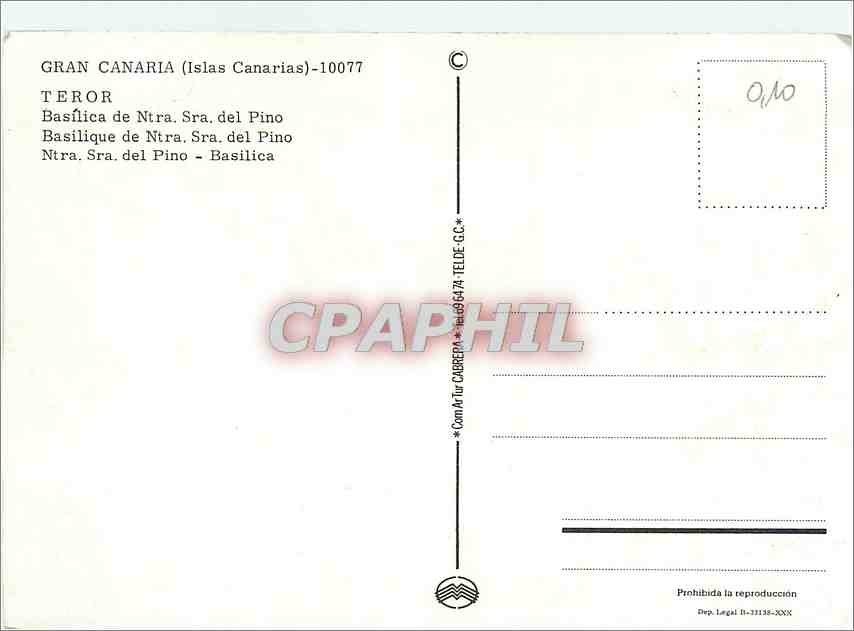 CPM Gran Canaria Isla Canarias Teror Basilique de Ntra Sra del Pino  — Rückseite
