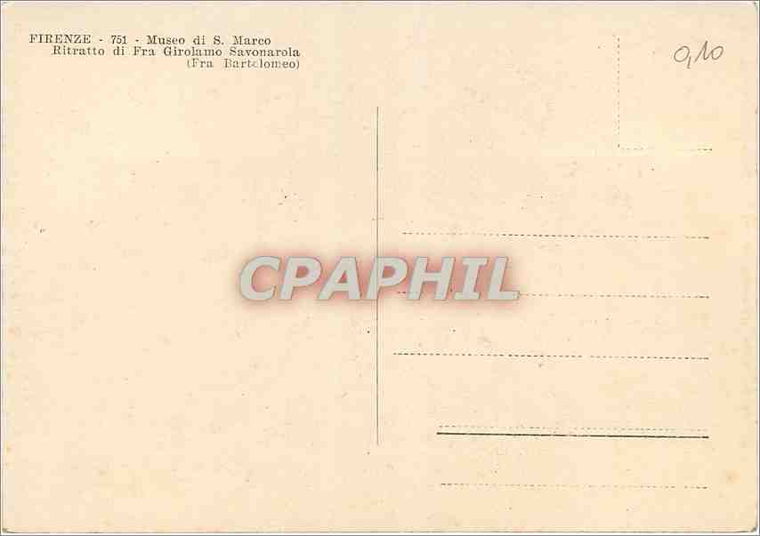 CPM Firenze Museo di S Marco Ritratto di Fra Girolamo Savonarola  — Verso