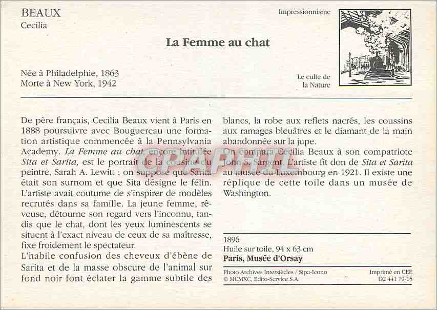 CPM Beaux Cecilia La Femme au chat Paris Musee d'Orsay  — Verso