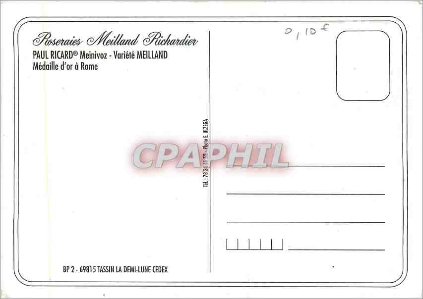 CPM Roseraies Meilland Richardier Paul Ricard Meinivoz Variete Meilland Medaille d'or a Rome  — Back