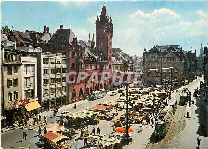 CPM Basel Place du Marche et l'Hotel de Ville Tramway