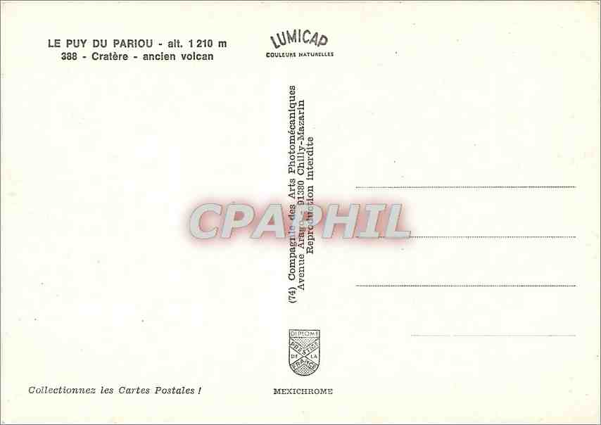CPM Le Puy du Pariou Cratere ancien volcan  — Verso