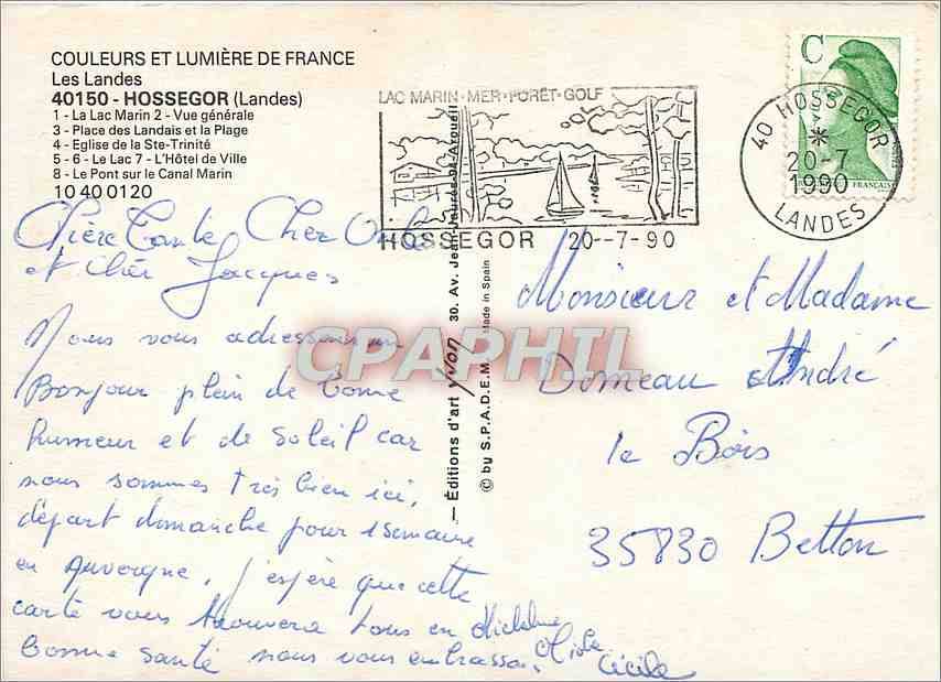 CPM Hossegor Landes Le Lac Marin Vue generale Place des Landais et la Plage Eglise de la Ste Trinite — Rückseite