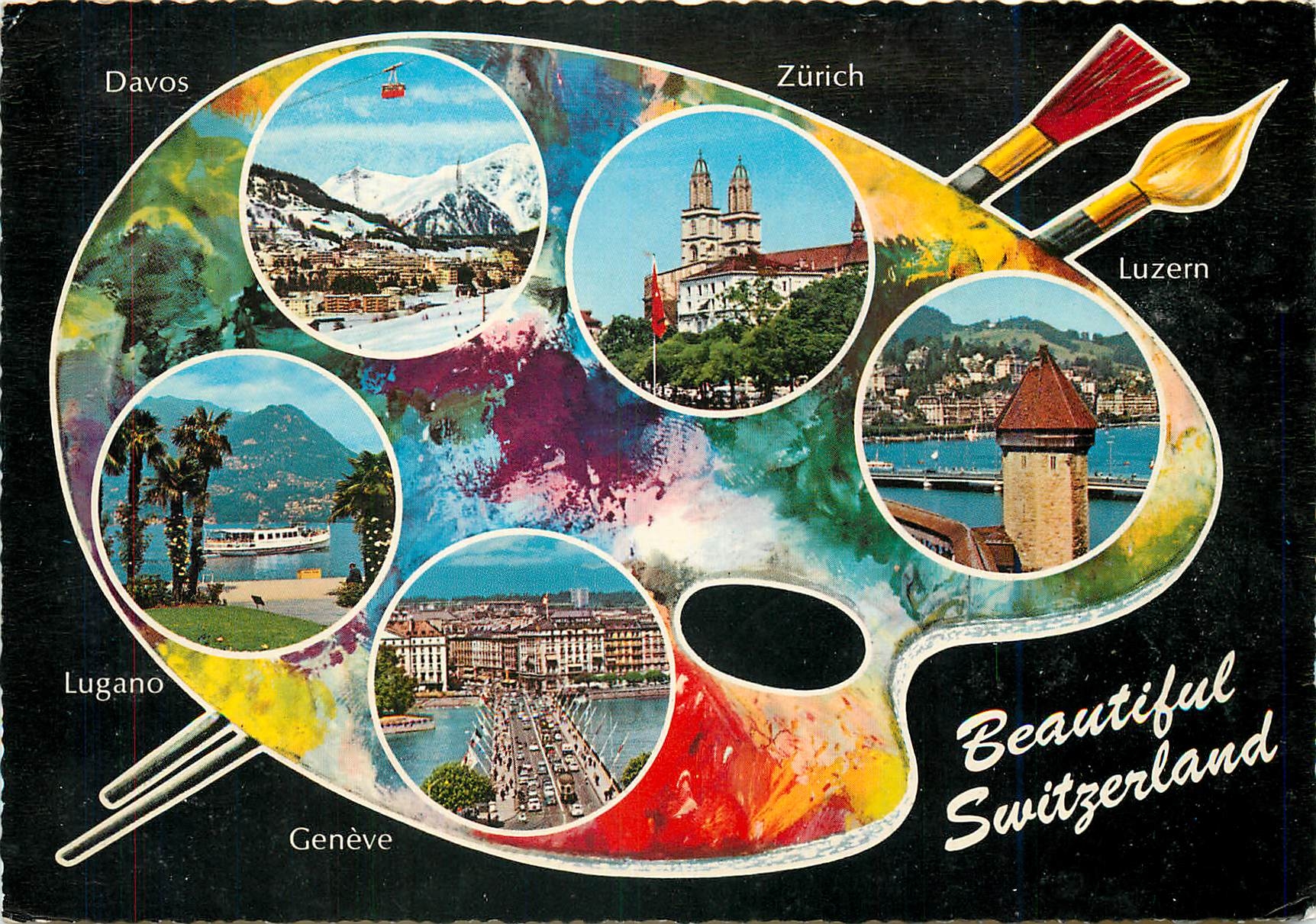 CPM Beautiful Switzerland Davos Zurich Luzern Lugano Geneve 