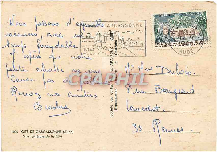 CPM Cite de Carcassonne Aude Vue generale de la Cite  — Verso