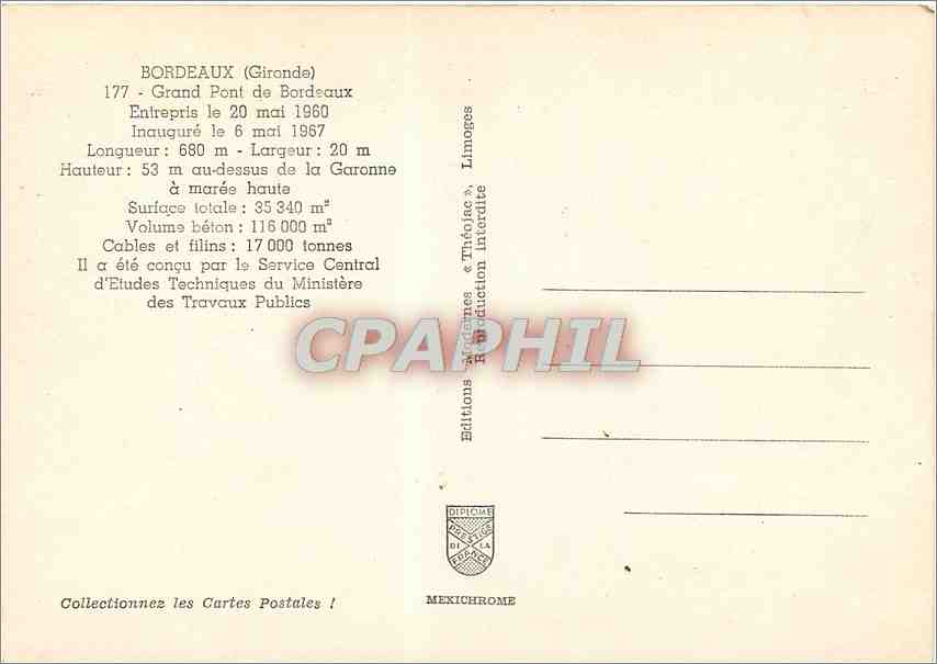 CPM Bordeaux Gironde Grand Pont de Bordeaux  — Rückseite