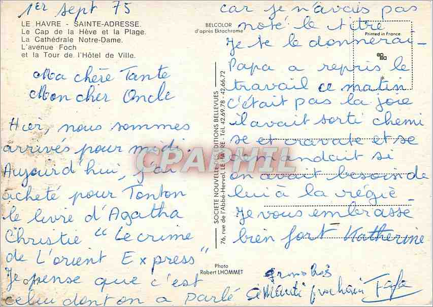 CPM Le Havre Sainte Adresse Le Cap de la Heve et la Plage La Cathedrale Notre Dame  — Rückseite