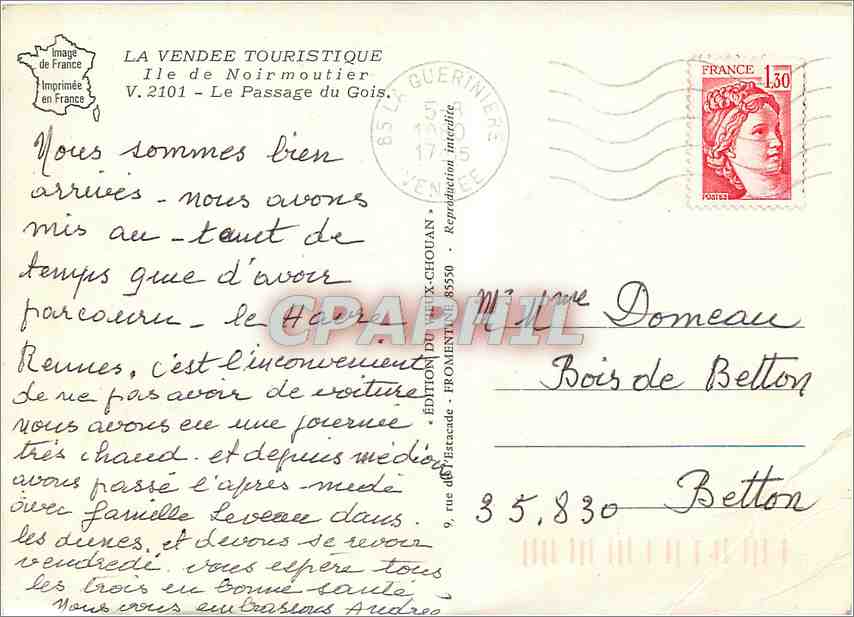 CPM Ile de Noirmoutier La Passage du Gois  — Verso