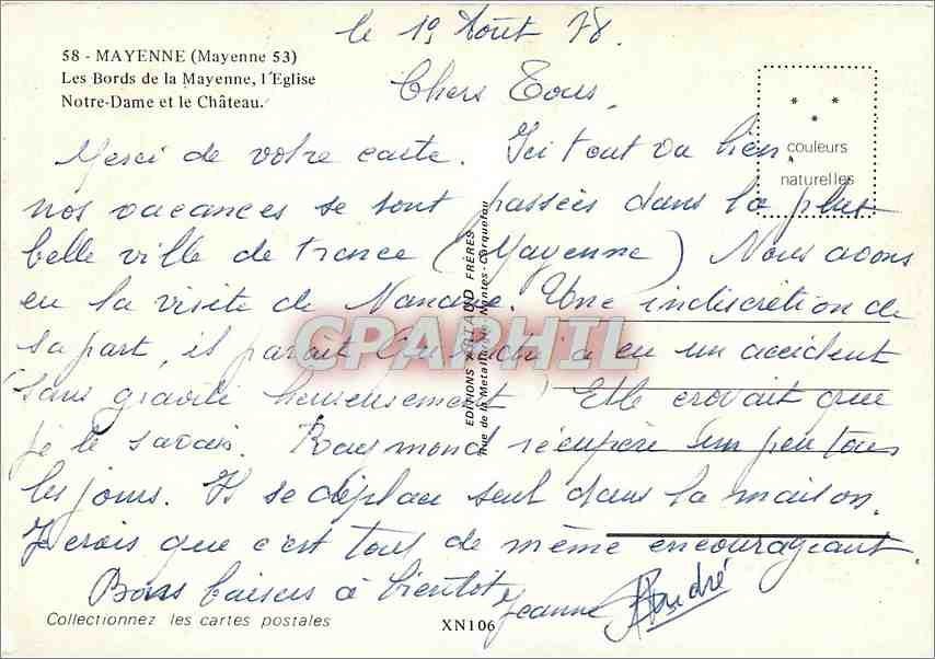CPM Mayenne Mayenne Les Bords de la Mayenne l'Eglise Notre Dame et le Chateau  — Back