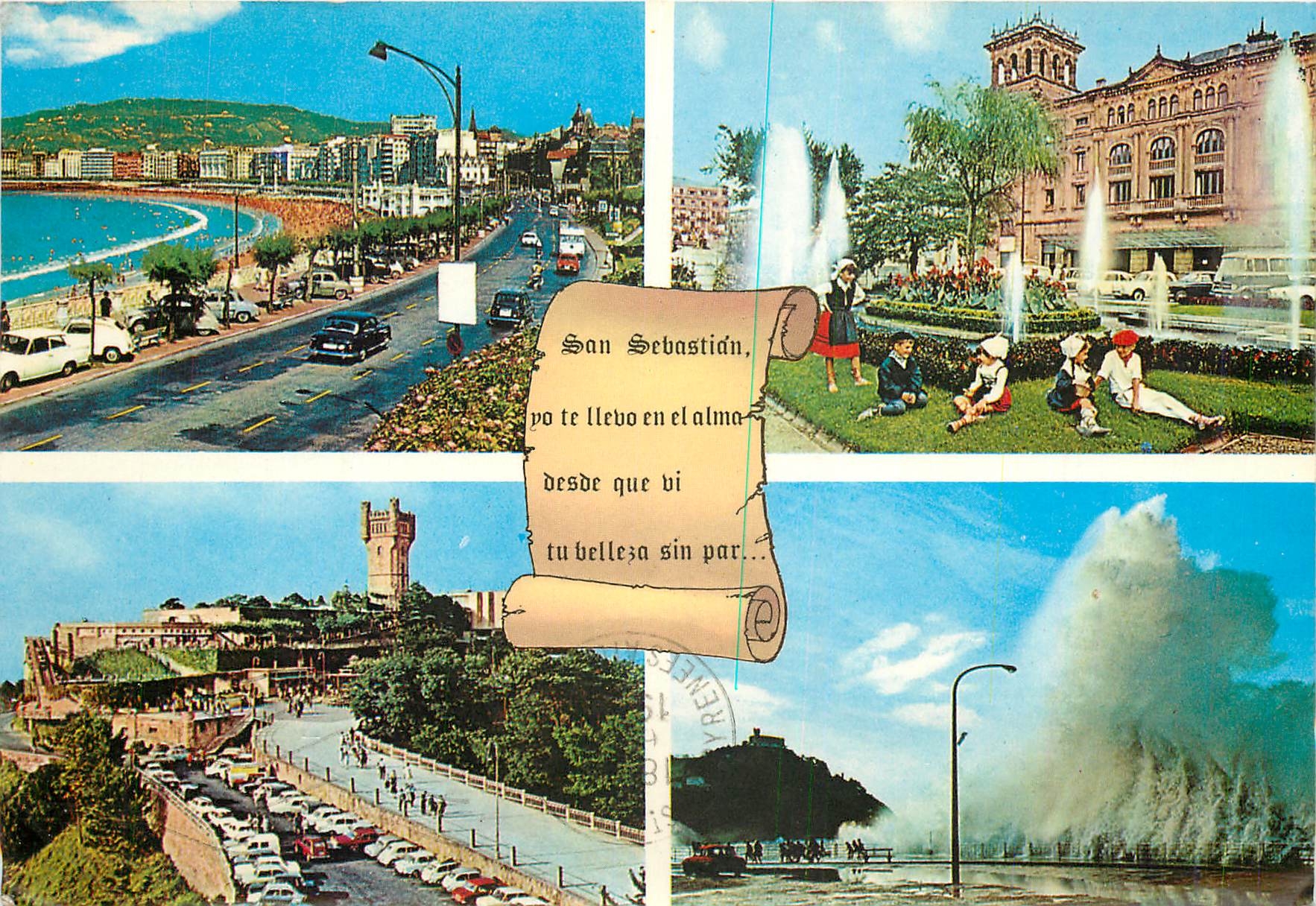 CPM San Sebastian Vista Parcial Jardines de la Reina Regente Monte Igueldo Temporal en el Paseo Nuev