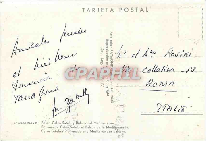 CPM Tarragona Promenade Calvo Sotelo et Balcon de la Mediterranean  — Rückseite